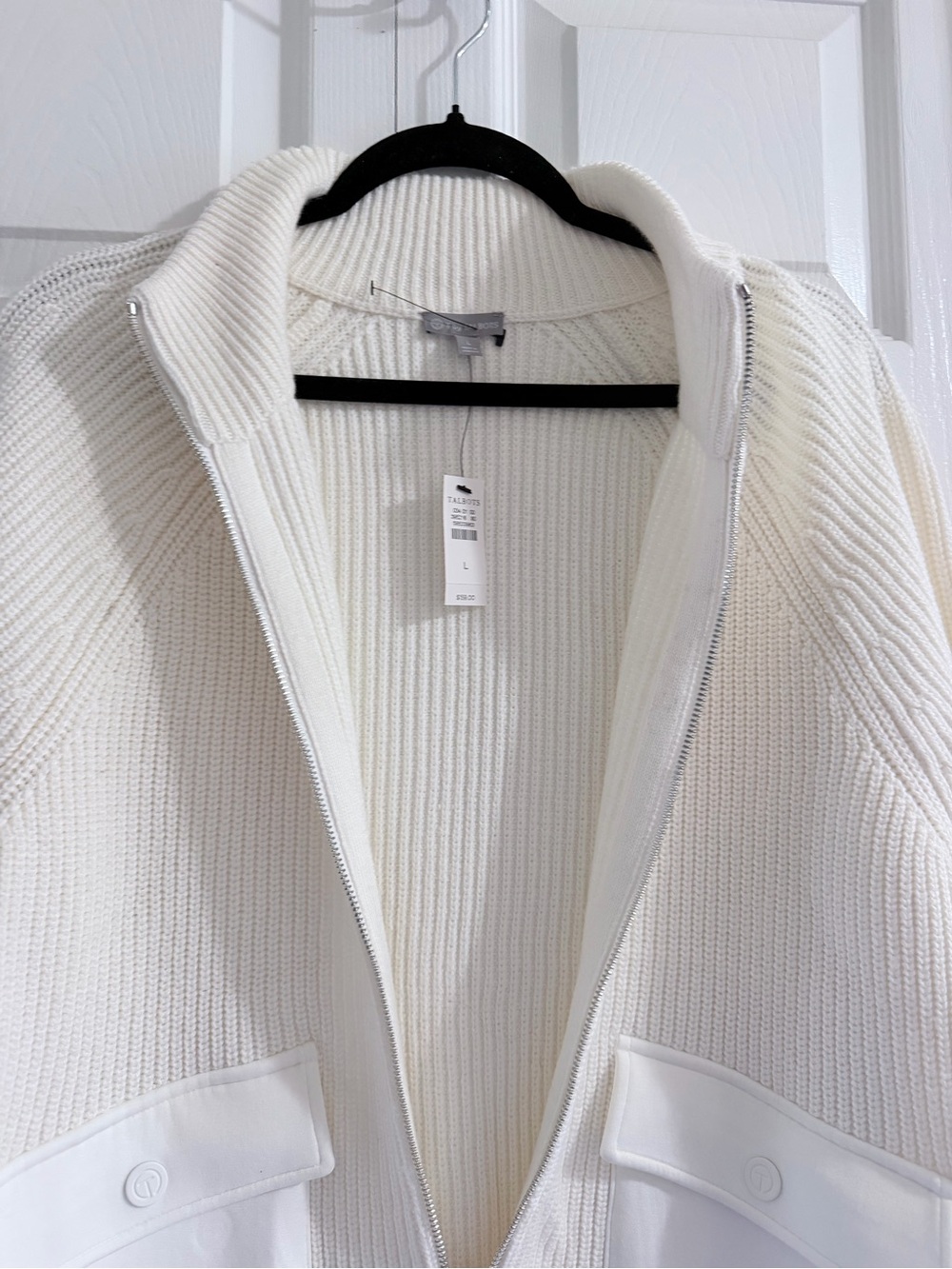 Talbots Cream Full-Zip Ribbed Knit Jacket